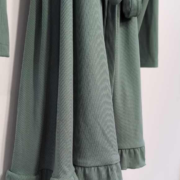 SO | Minimalist Teal Ribbed Long Sleeve Mini A-line Ruffle Dress Size L - Picture 5 of 8